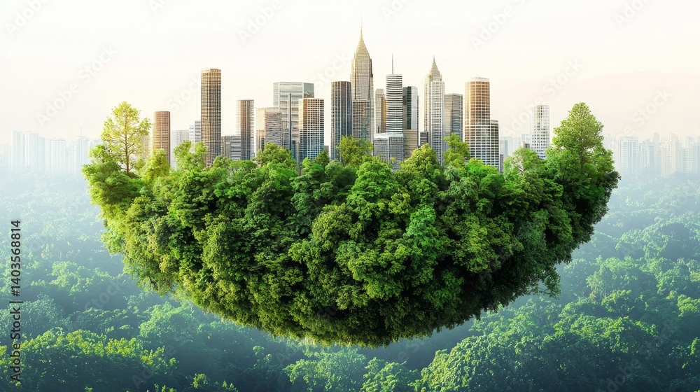Fototapeta premium Innovative holographic projection of a sustainable cityscape urban jungle digital art futuristic environment aerial view