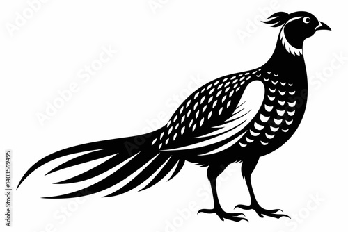 pheasant silhouette line art vector illustration with a white background