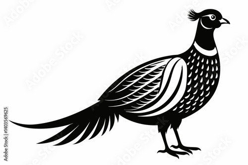 pheasant silhouette line art vector illustration with a white background