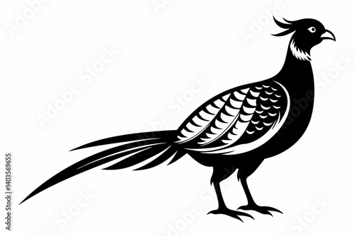 pheasant silhouette line art vector illustration with a white background