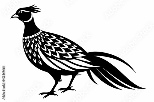 pheasant silhouette line art vector illustration with a white background