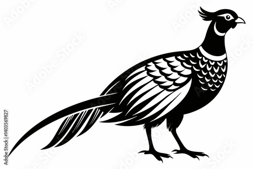pheasant silhouette line art vector illustration with a white background