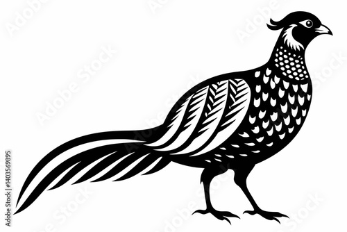 pheasant silhouette line art vector illustration with a white background