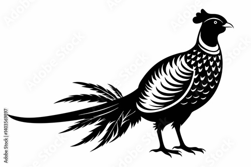 pheasant silhouette line art vector illustration with a white background