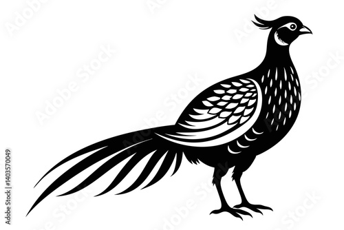 pheasant silhouette line art vector illustration with a white background