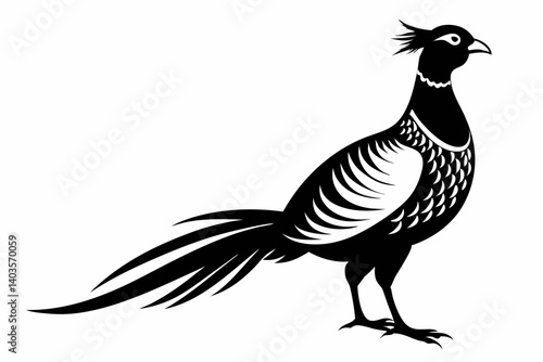 pheasant silhouette line art vector illustration with a white background