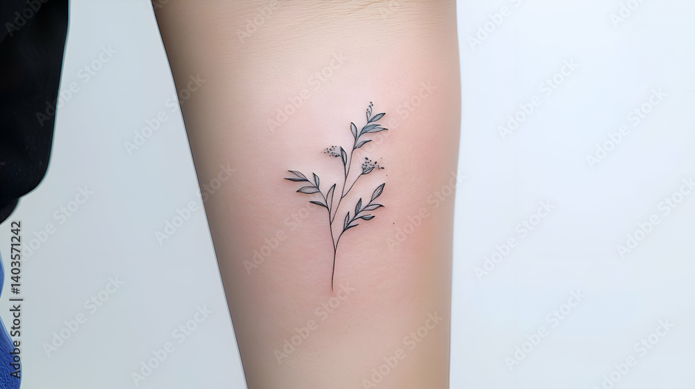 Obraz premium Small Minimalist Black Ink Floral Tattoo on a Woman's Arm