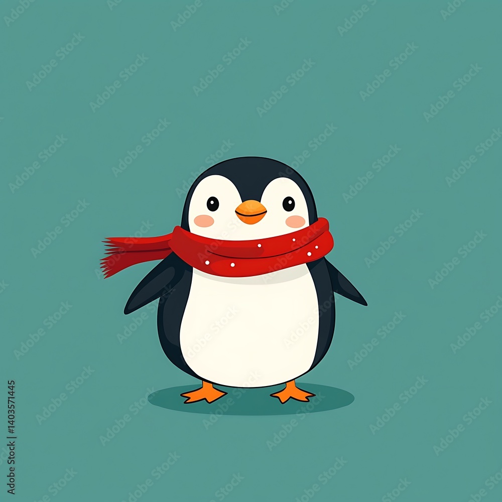 Fototapeta premium Cute penguin with red Christmas scarf