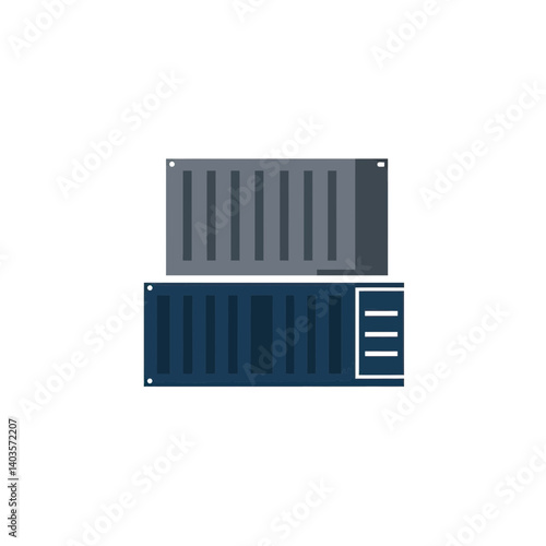 Cargo Containers Illustration: A graphic rendering of two stacked cargo containers, representing international shipping and global trade.