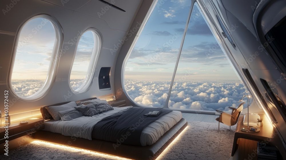 Fototapeta premium Luxurious Spacious Room with Stunning Cloud View in Modern Design