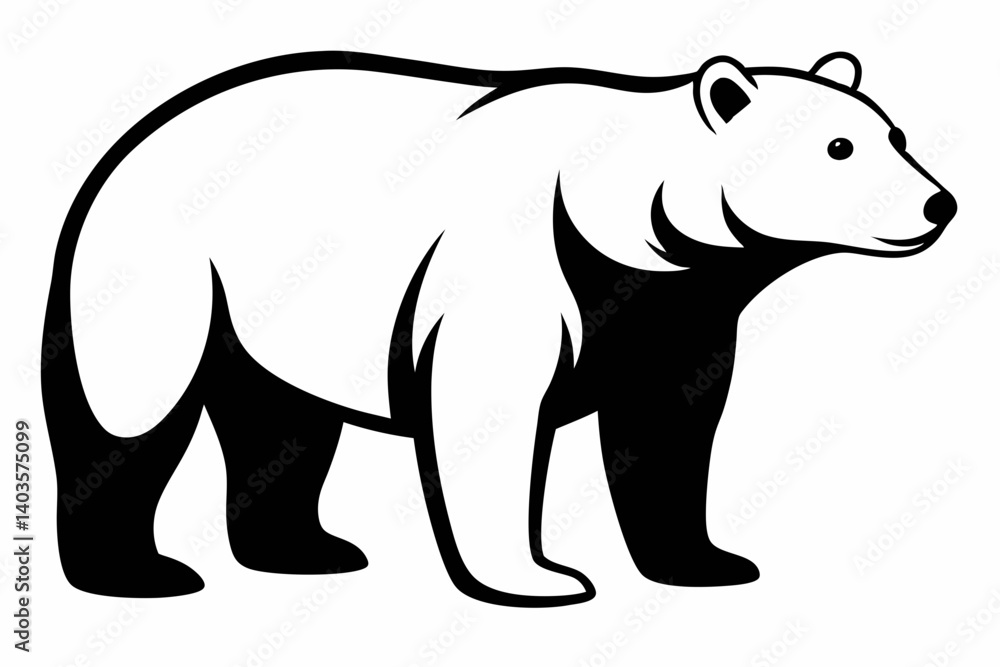 Fototapeta premium polar bear silhouette line art vector illustration with a white background