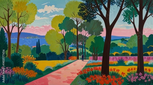 A beautifully drawn oil painting of landscape in the style of masterpiece, with bright, soft pastel and abstract colors