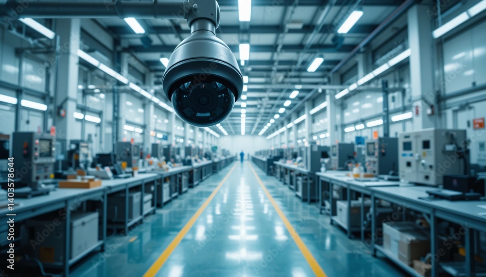 Fototapeta premium Factory Surveillance Security Camera in Modern Industrial Plant