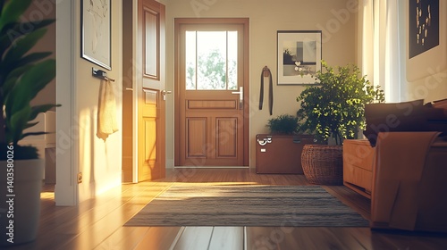 Luxury home framed by vibrant greenery high resolution picture