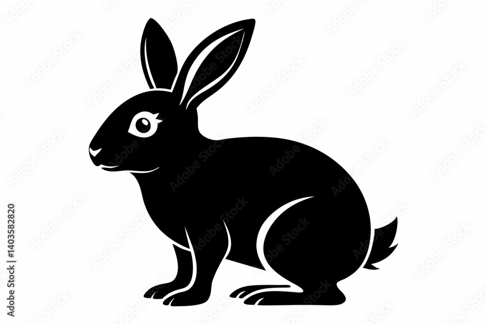 rabbit silhouette line art vector illustration with a white background