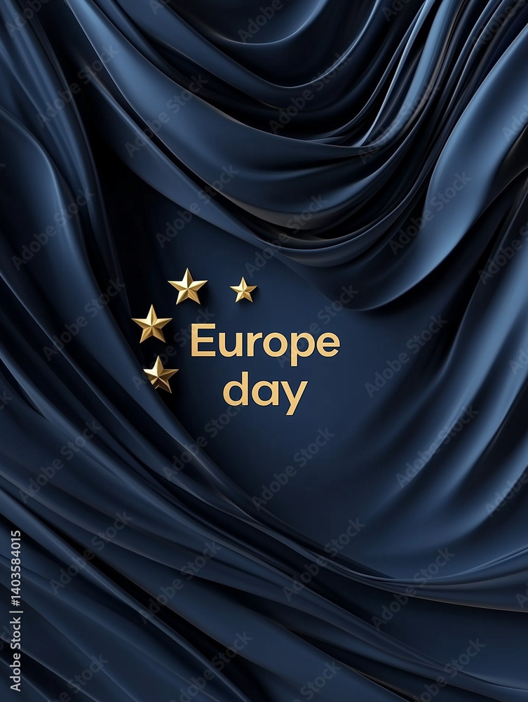 Europe day celebrated with flowing blue fabric and golden stars