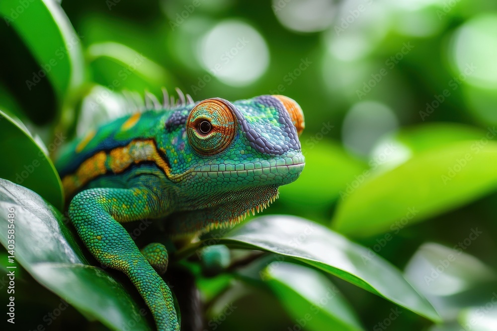 Obraz premium Chameleon on lush foliage