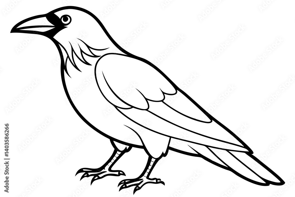 Fototapeta premium raven silhouette line art vector illustration with a white background