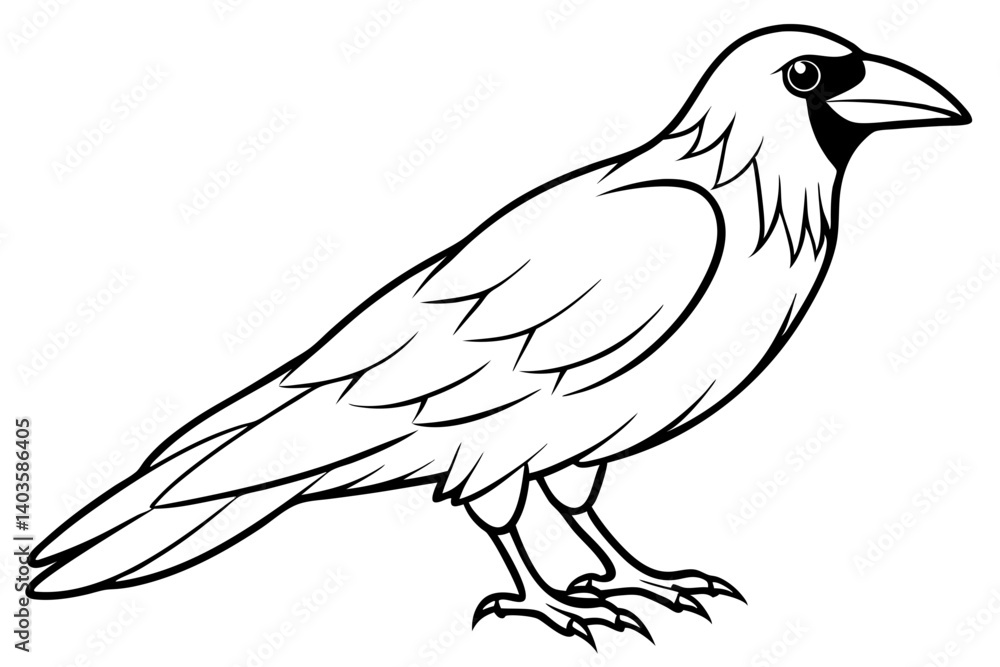 Fototapeta premium raven silhouette line art vector illustration with a white background