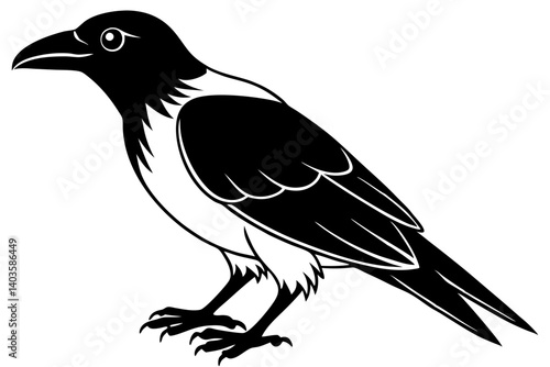 raven silhouette line art vector illustration with a white background