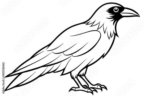 raven silhouette line art vector illustration with a white background