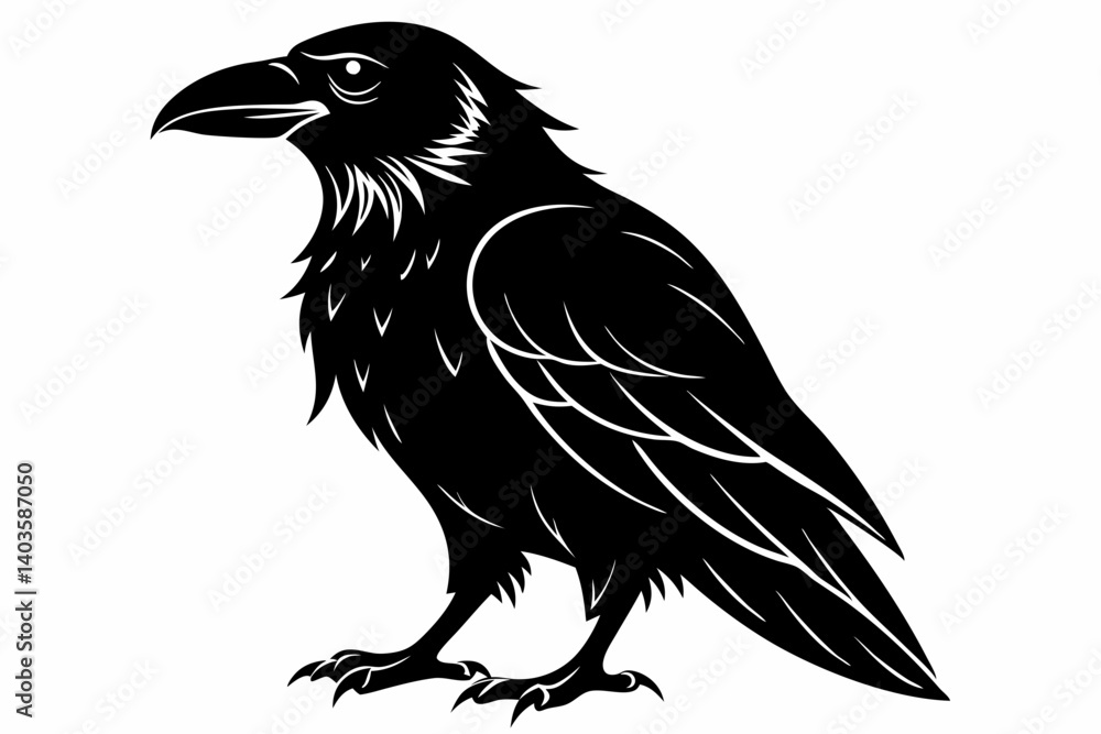 Fototapeta premium raven silhouette line art vector illustration with a white background