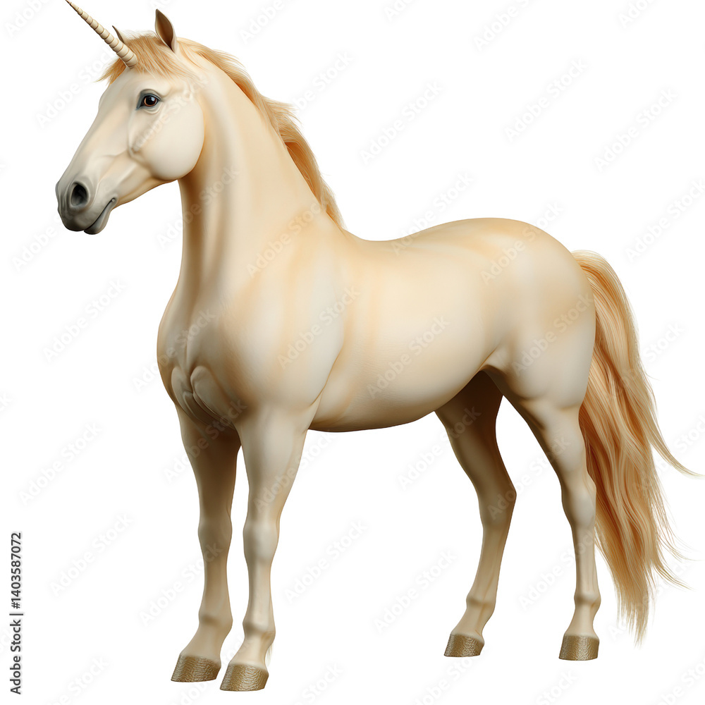 Obraz premium Majestic unicorn standing gracefully on a jet black background with an enchanting aura of mystique and wonder isolated on a white background.