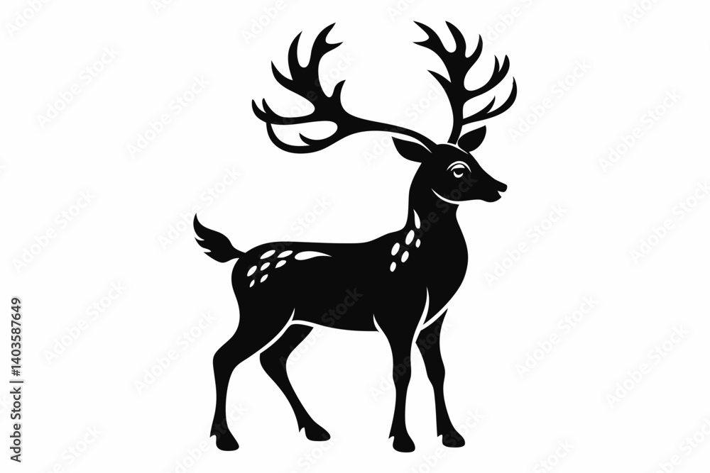 Fototapeta premium reindeer silhouette line art vector illustration with a white background