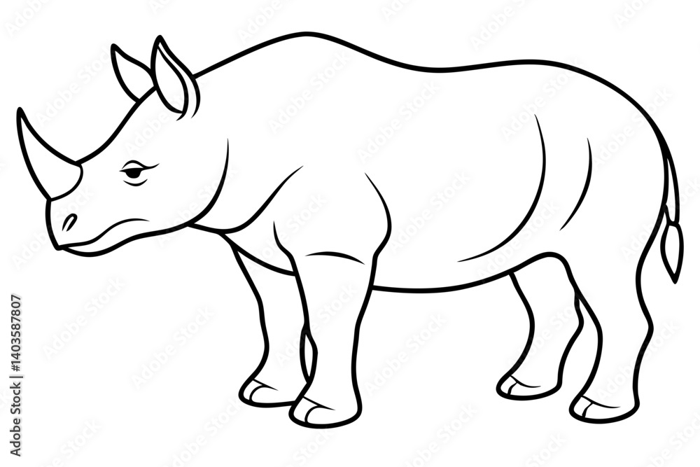 Fototapeta premium rhinoceros silhouette line art vector illustration with a white background