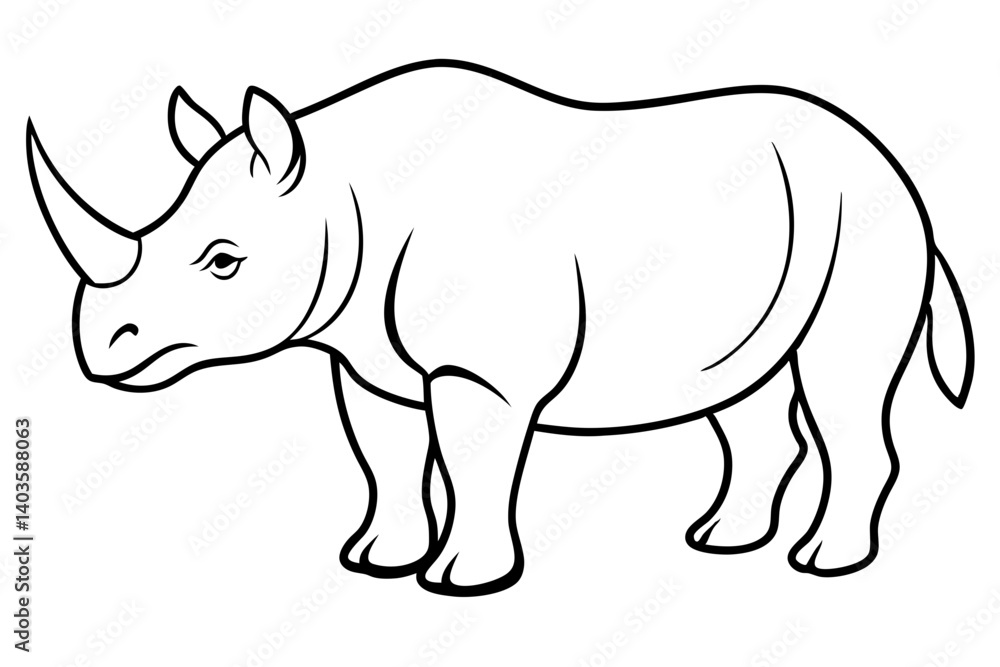 Fototapeta premium rhinoceros silhouette line art vector illustration with a white background