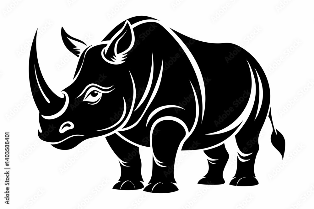 Fototapeta premium rhinoceros silhouette line art vector illustration with a white background