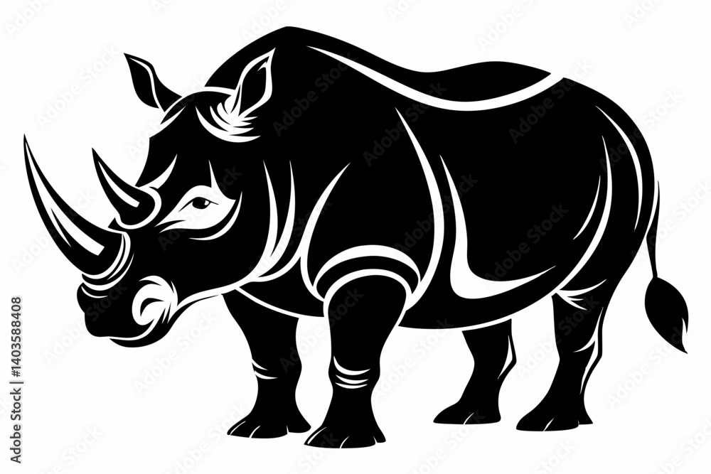 Fototapeta premium rhinoceros silhouette line art vector illustration with a white background