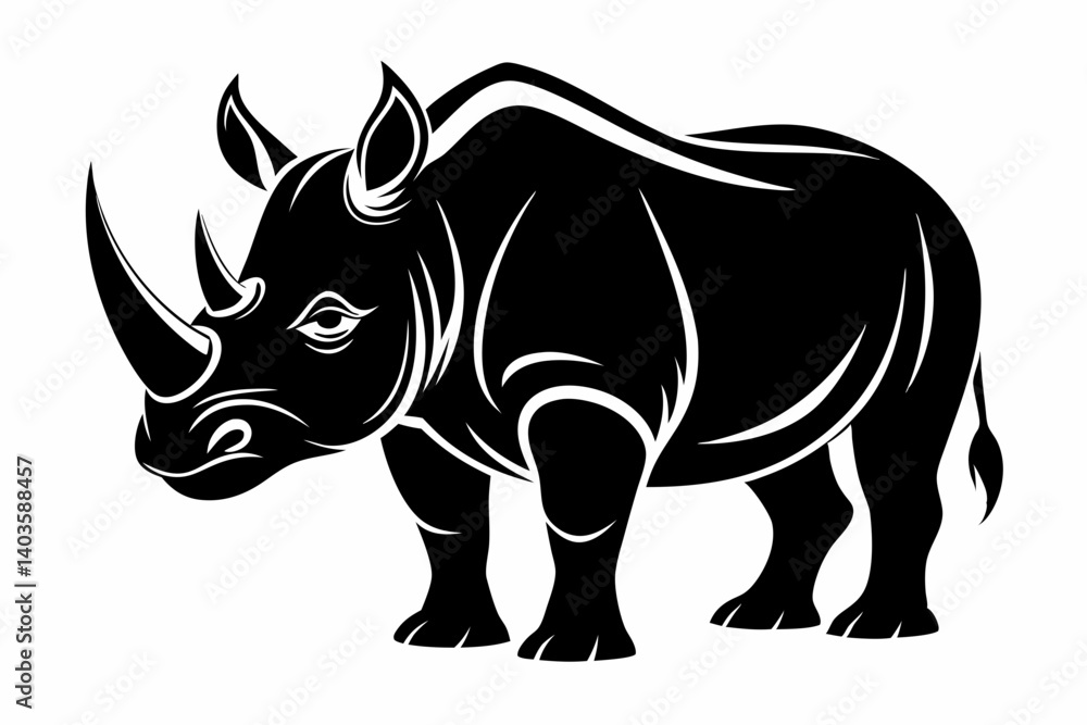 Fototapeta premium rhinoceros silhouette line art vector illustration with a white background
