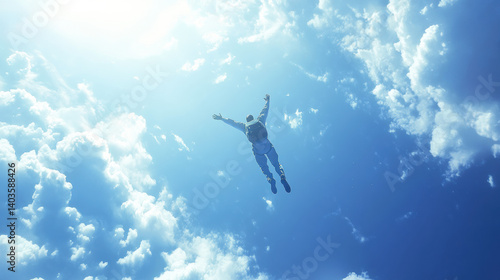 Wallpaper Mural Person Soaring Through Blue Sky Surrounded by Fluffy White Clouds Torontodigital.ca