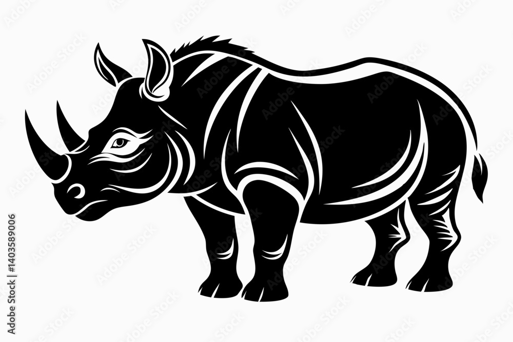 Fototapeta premium rhinoceros silhouette line art vector illustration with a white background