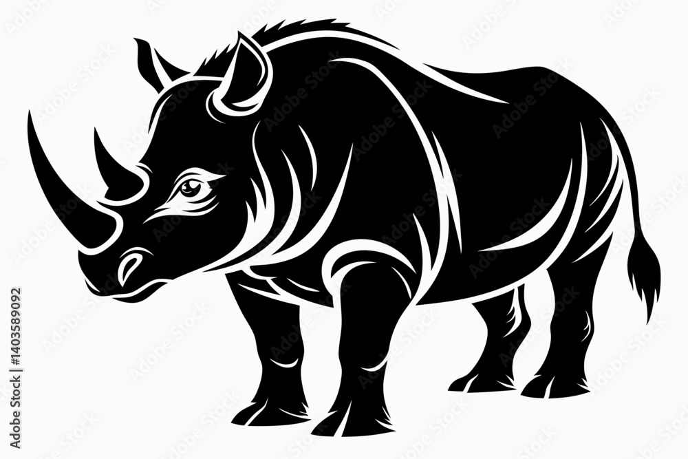 Fototapeta premium rhinoceros silhouette line art vector illustration with a white background