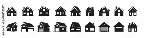 Minimalist Black House Icons Set Modern Home Silhouette Vector Collection