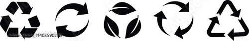 Recycle symbols. Recycling arrow icon set. Reusing symbols. Recycling label collection. Recycle badge. Recycling icons. Recycle, reuse and reduce icons.