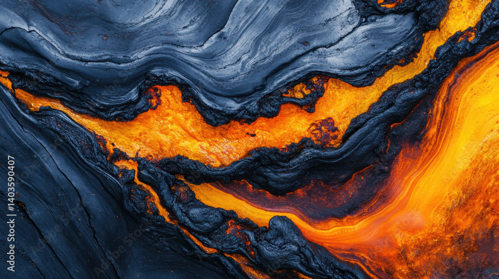 Naklejka premium Abstract Flowing Texture with Vibrant Orange and Deep Blue Shades