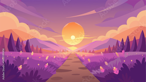 The rising sun casts a warm glow over the lavender field illuminating the delicate petals and creating a dreamy ethereal atmosphere.