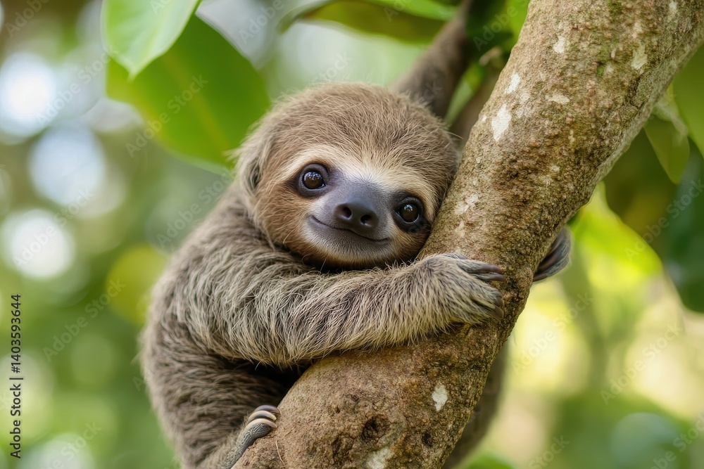 Fototapeta premium Adorable Baby Sloth in Tree