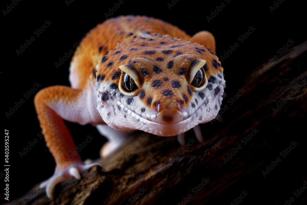Naklejka premium Close-up of a head leopard gecko lizard, eublepharis macularius