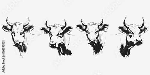 cow head set sketch illustration
