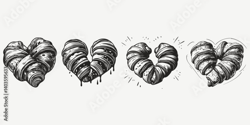 heart shape croissant sketch illustration