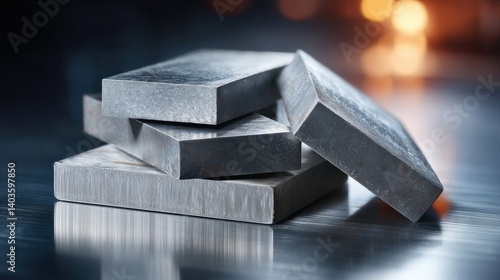 Wallpaper Mural Stack of Rectangular Metal Blocks on Reflective Surface Torontodigital.ca