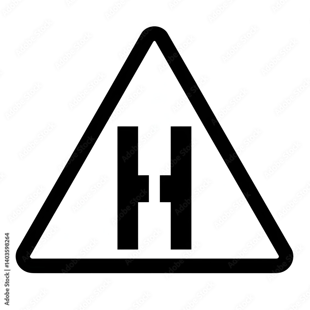 Bold Black Triangle Road Sign Indicating Divided Highway Ahead Bold Black Triangle Road Sign Indicating Divided Highway Ahead