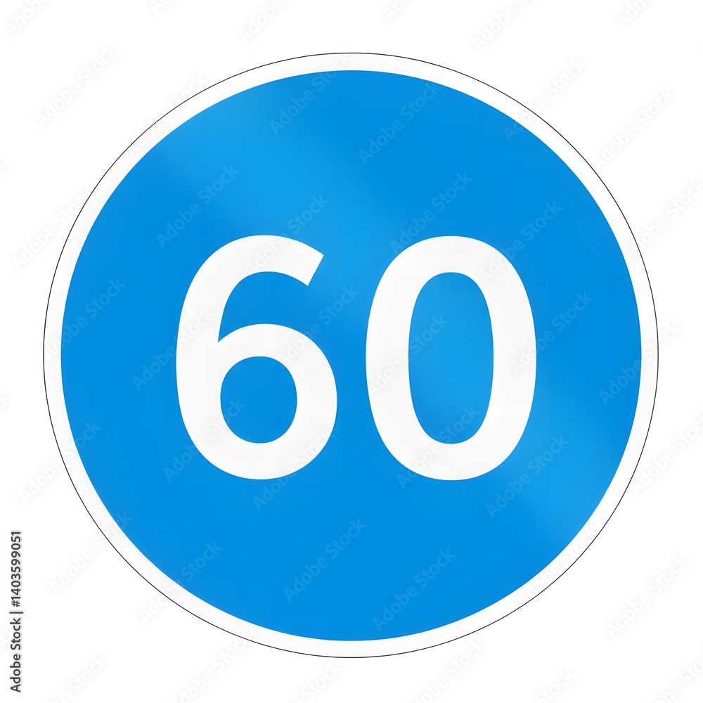 Circular blue sign indicating a minimum speed of sixty kilometers per hour Circular blue sign indicating a minimum speed of sixty kilometers per hour