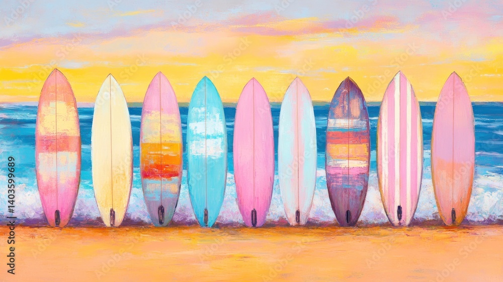 Colorful surfboards on beach at sunset (18)