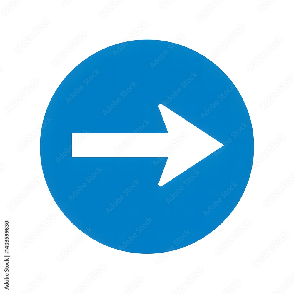 Isolated blue circle with a white arrow pointing right Isolated blue circle with a white arrow pointing right