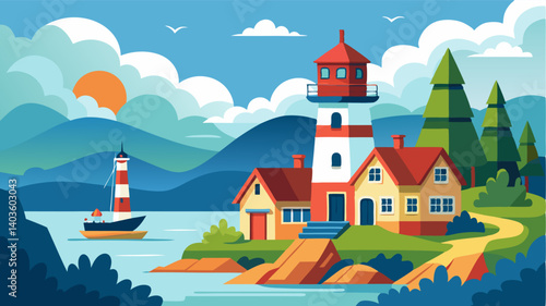 Nestled in a quaint fishing village this charming lighthouse has welcomed sailors home for generations its quaint beauty a source of comfort in the midst of the wild ocean.